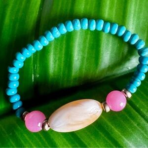 Turquoise and Pink Beaded Bracelet